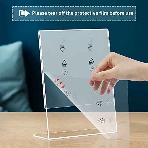 Annecy Sign Holder 8.5 x 11, 12 Pack, L Shape Plastic Clear Sign Stand for Display, Double-Sided, Slanted Back Design, Wide Use Plastic Material