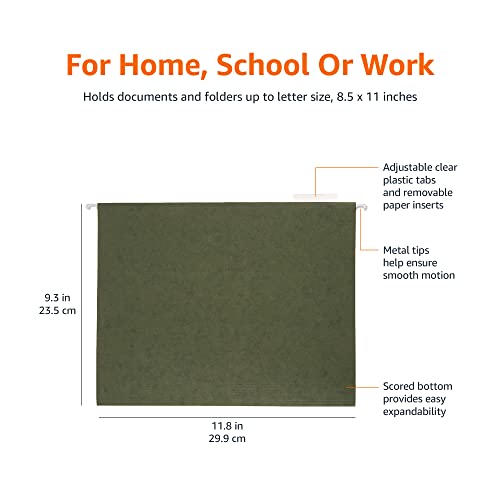 Amazon Basics Green Hanging File Folders with Adjustable Tabs - 25 Pack, Letter Size