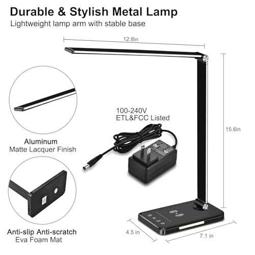 AFROG 8-in-1 4th Gen Multifunctional LED Desk Lamp with 10W Fast Wireless Charger,USB Charging Port,1200Lux Super Bright,5 Lighting Mode,7 Brightness£¬40 Min Timer,Night Light Function,5000K