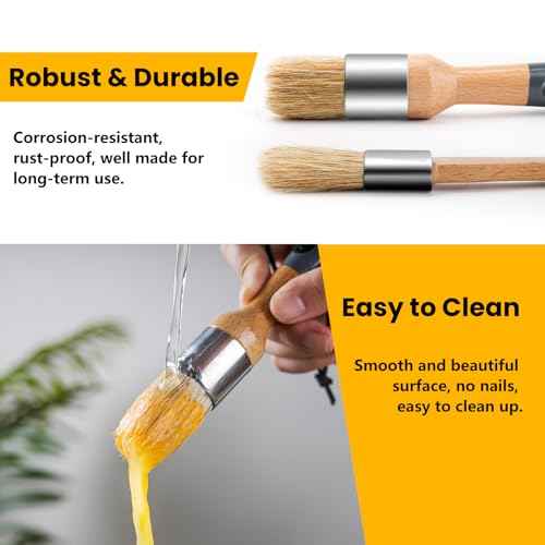 Chalk Paint Brush, 2 Pack Wax Brushes and Chalk Paint for Furniture DIY Art Crafts, Natural Bristle Round Oval Brush for All Painting and Waxing