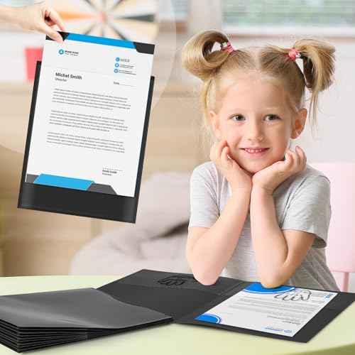 Henoyso 48 Pcs Plastic Parent Teacher Communication Folder with 2 Pockets Take Home Folders with Clear Heavy Duty Pocket Fit Letter Size for School Students Teacher Home, 11.8¡¿9.45 Inch(Black)