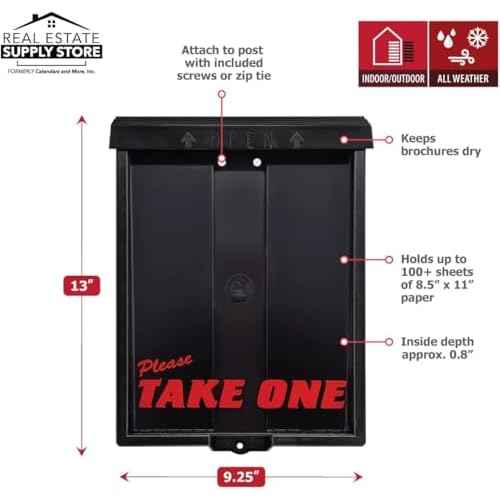 Outdoor Real Estate Brochure Box with Solar Lighted Lid, Take One Document Holder Can Hold 100, 8.5 x 11 Documents, Flyers, Literature and Other Outdoor Marketing Needs