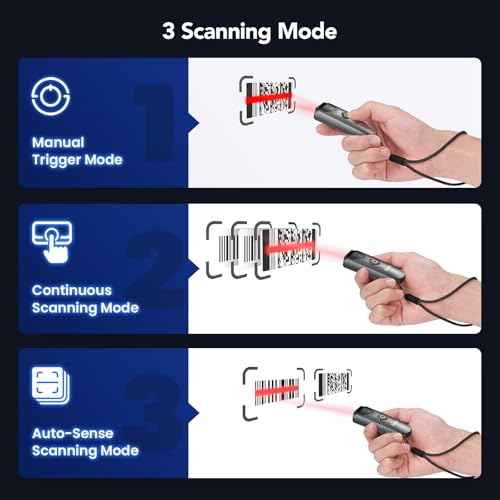Eyoyo Bluetooth 2D&1D Barcode Scanner, Portable Wireless Mini Barcode Reader with 2.4G Wireless/Bluetooth/USB Wired Connection QR Code Scanner Compatible with Pad, Phone, Android, Tablet PC