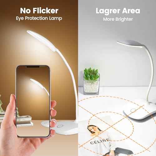 Battery Powered Desk Lamp, Portable Lamps Rechargeable 3 Color Modes Touch Control Stepless Dimming, Wireless Desk Lamp with 2000mAh, Small LED Table Light for Dorm Study Office Bedroom,2-Pack,White