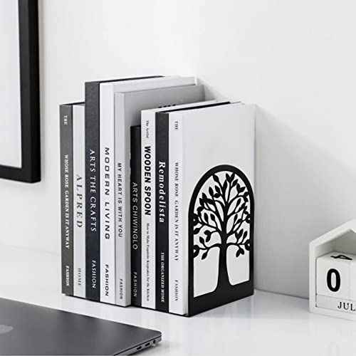 HappyHapi Book Ends, Metal Bookends for Shelves Decorative, Tree Stopper for Heavy Books, Black Ends to Hold Books for Home Office, 6.5 X 4.7 X 3.5 Inch(3 Pairs/6 Pcs, Large)