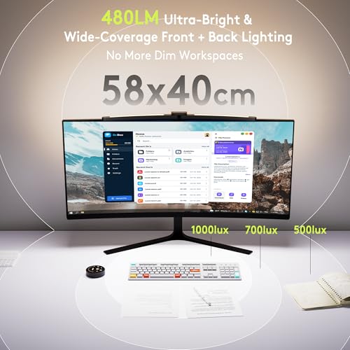 Quntis 1000R Curved Monitor Light Bar, Dual Adjustable Led Desk Lamp with Remote - Independently Rotate 2 LED Arc-Shaped Light Bars Specially Designed for Curved and 34'' Large Screen