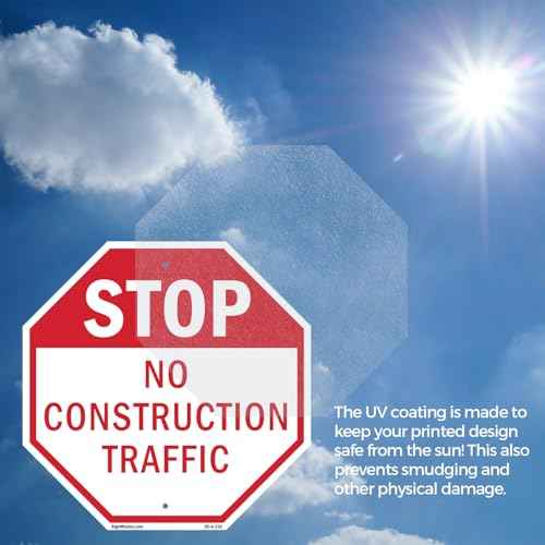 Stop No Construction Traffic (2 Pack) 18 inch X 18 inch Octagon Plastic Sign Weather Resistant, UV Protected for Workplace, Private Property, and Construction Site, Made in the USA