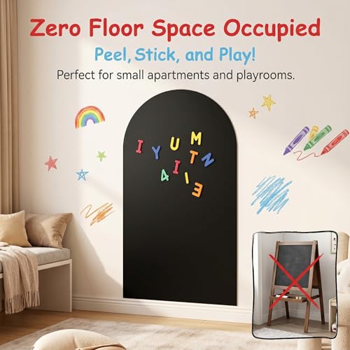 Black 18x40 Magnetic Wall Chalkboard Decal with 26 Letter Magnets - Strong Adhesive, Anti-Peel Kids Playroom & Classroom Decor