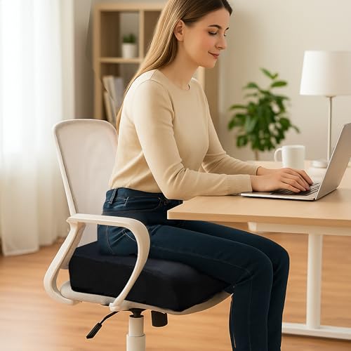 Acxseo 6-Inch Extra Thick Memory Foam Chair Cushion with Carry Handle, 18 x 16 x 6in, Black – Non-Slip Booster Seat for Office, Car, Wheelchair