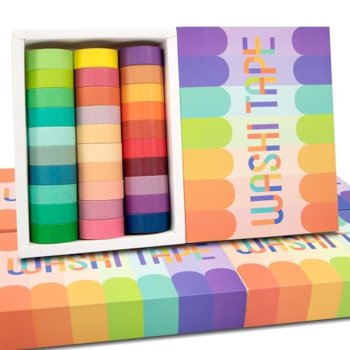 Washi Tape Set 30 Rolls - 3m x 1.5cm, Rainbow Decorative Scrapbook Tape