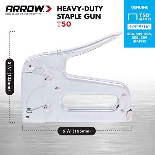 Arrow T50 Heavy Duty Staple Gun for Upholstery, Wood, Crafts, DIY and Professional Uses, Manual Stapler Uses 1/4¡±, 5/16¡±, 3/8", 1/2", or 9/16¡± Staples