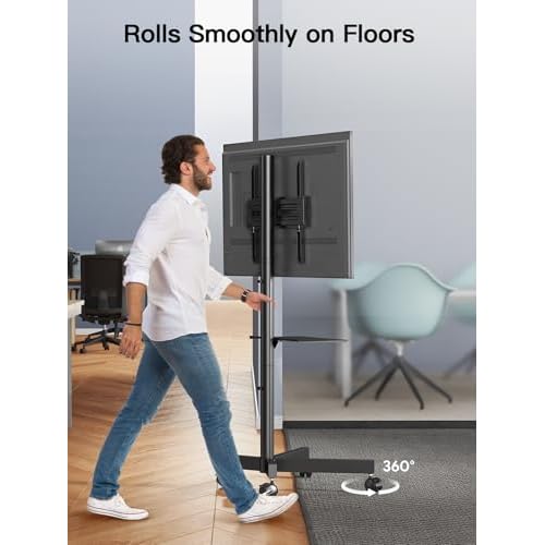 PERLESMITH Rolling TV Stand on Wheels for 23-60 Inch Flat Curved Screen TVs, Mobile TV Cart Height - Adjustable with Shelf/Tray, Portable TV Stand Holds up to 55 lbs, Max VESA 400x400mm, PSTVMC04