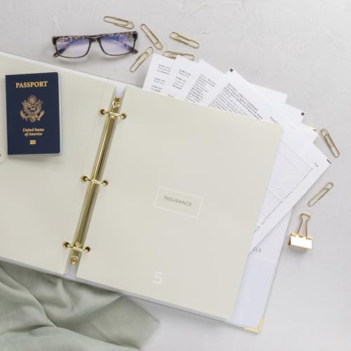Aesthetic Document Organizer - Sturdy Linen 3-Ring Binder Safely Stores All Your Important Documents and Files in One Place - Easy to Use Expanding Storage Folder Incl. Envelopes, Pockets & Labels