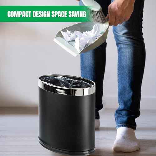 Invisi-Overlap' Metal Trash Can, Open Top Small Office Wastebasket, Oval Shape (Black)