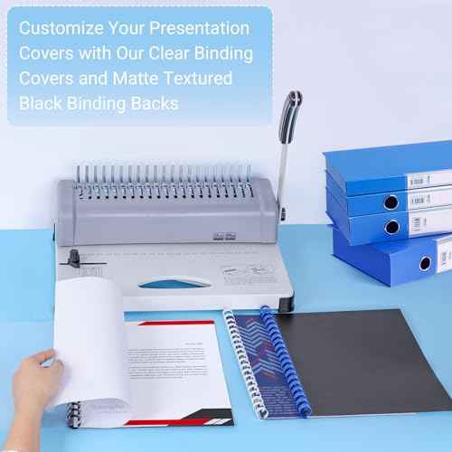Ndsox 200 Pack Binding Covers and Backs Set 8.5 x 11 Inches Letter Size, 100 8-Mil Clear Binding Covers, 100 12-Mil Black Sand-Textured Binding Presentation Polycovers, Un-Punched, Square Corners