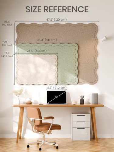 Fluxynara Oatmeal Scalloped Felt Bulletin Board 23.6 x 17.1 inches Modern Wall Organizer