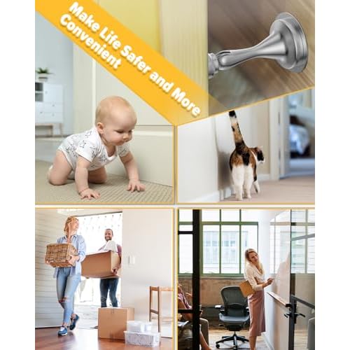 Door Stoppers Magnetic Door Catch - 2 Pack Stainless Steel Heavy Duty Door Holder Stops for Bottom Top of Door - Wall Floor Mounting No Drill 3M Adhesive & Screws Strong Magnet Keep Door Open(Silver)