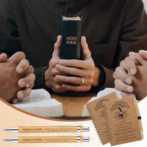 50 Sets Man of God Appreciation Gifts for Church Spiral Kraft Notebooks and Bamboo Pens Bible Study Supplies Operation Christmas Christian Religious Gifts for Teacher Coworker
