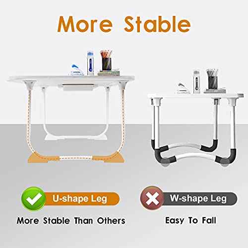 Amaredom Laptop Bed Desk Tray Bed Table, Foldable Portable Lap Desk Notebook Stand Reading Holder with Storage Drawer and Cup Holder for Eating Breakfast on Bed/Couch/Sofa-White Oak