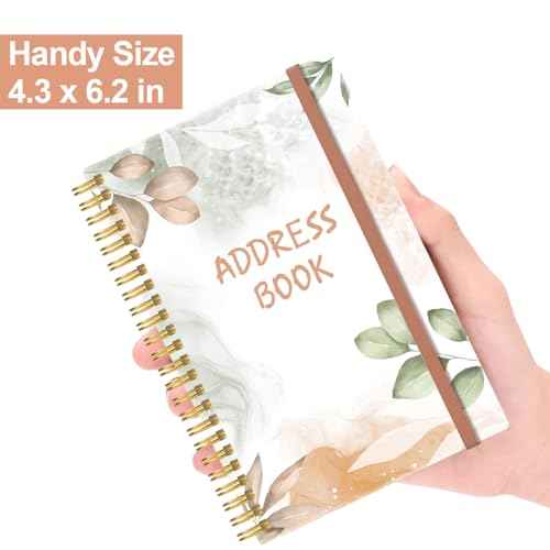 Address Book with Alphabetical Tabs - Small Address Book Spiral with Address Contacts, Special Date, Phone, Birthday & Internet Login Password for Home and Office, 4.3" x 6.2", Rose Leaf