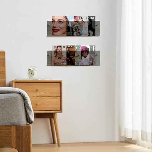 2 Pack Acrylic Magazine Holder, Wall Mounted Magazine Rack Floating Bookshelf for Waiting Room, Living Room, Office, Home (Black, 24 Inch)