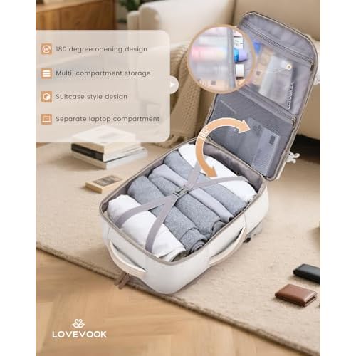LOVEVOOK Travel Backpack for Women & Men, 50L Carry on Backpack Airline Approved, Large TSA Personal Item Travel Bag fits 17.3" Laptop, Business Weekender Bag for Essentials, 4Pcs