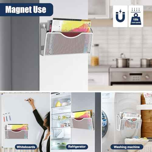 4PCS Magnetic File Holder - No Drilling Magazine Paper Document Holder, Hanging File Organizer for Refrigerators, Whiteboards & File Cabinets