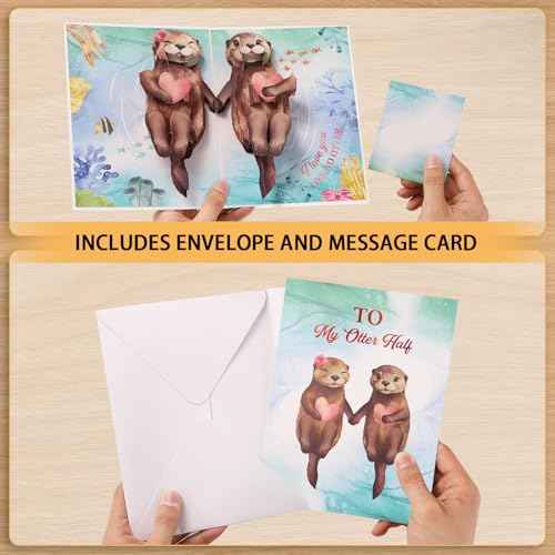 Anniversary Card, Otter 3D Pop Up Anniversary Cards for Wife, Husband, Couple, Valentines Day Card with Message Note & Envelope, Funny Valentines Cards for Him, Her, Girlfriend, Boyfriend