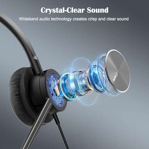 MKJ Cisco Telephone Headset with Microphone Noise Cancelling, Wired Headphone for Call Center Office, Dual Ear Phone Headset with RJ9 Jack for Cisco 7861 7942G 7945G 7960 7961G 7962G 8841 8861 9971