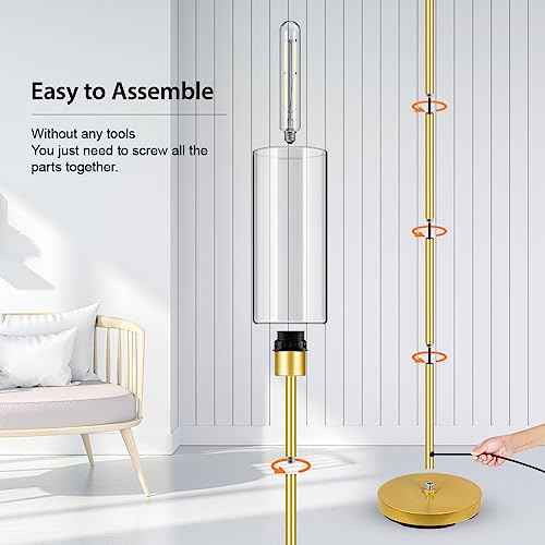 BoostArea Gold Modern Floor Lamp With Glass Lampshade - Simple Design Standing Lamp for Living Room, Bedroom, Office, Kids Room, Reading