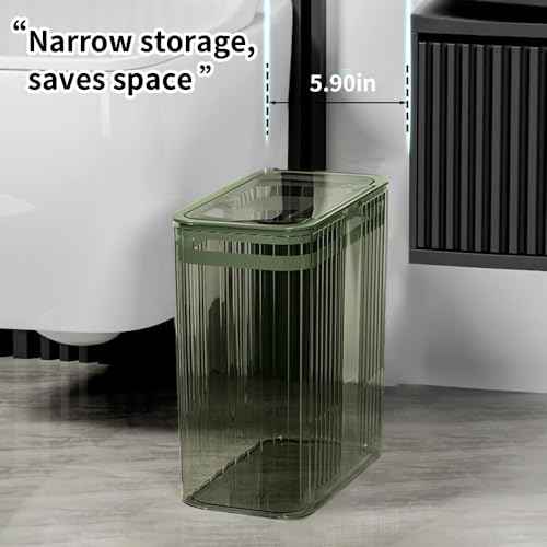 Transparent Trash Can, Bathroom Trash Cans with Lids, 3.5 Gallon Garbage Can for Bedroom, Office, Plastic Slim Waste Basket with Press Top Lid, 15L Clear Trash Bin for Home, Kitchen (Green)