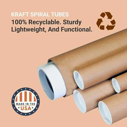 Kraft Cardboard Mailing Tubes with Caps - 20" x 2.5" - Pack of 34