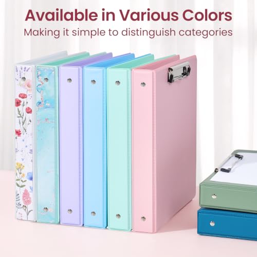 Sooez 3-Ring Binder Clipboard with Storage & 5-Tab Dividers - Pink, 1 Inch