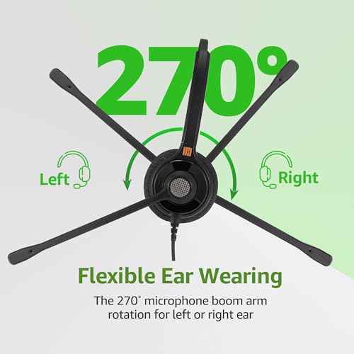 IPD Phone Headset for Office and Call Center Wired QD to RJ9, IPH-210 monaural-Compatible with Polycom VVX,Avaya,Nortel,NEC,Fanvil,Mitel landline Phones