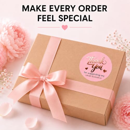 Pink & Rose Gold Thank You Stickers 1.5 Inch, 500 Premium Self-Adhesive Labels for Small Business & Packaging