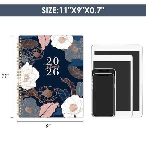 2026 Planner - Planner 2026, 9" x 11", Jan.2026 - Dec.2026, 2026 Planner Weekly and Monthly with Colorful Tabs, Strong Twin-wire, Back Pocket - Engraved Floral