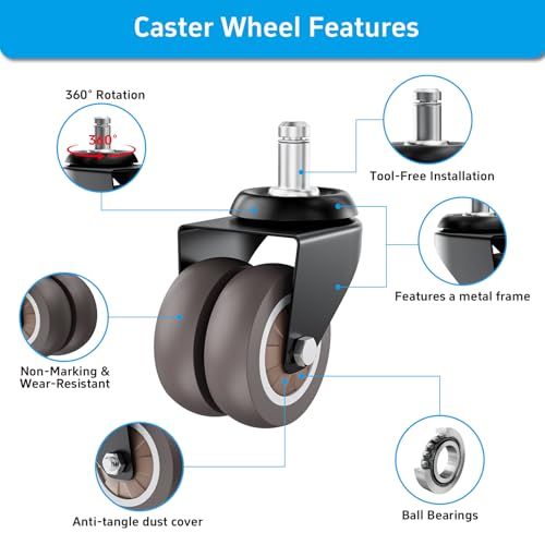 2 Inch Office Chair Wheels (Set of 25), Heavy Duty Grey Rubber Chair Casters Replacement, Desk Chair Wheels for Hardwood Floors and Carpet, Smooth & Quiet Universal Fit for Most Chairs(25 Pack)