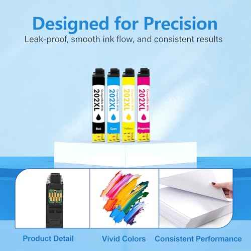 202XL 202 Ink Cartridges Multipack Remanufactured Replacement for Epson 202 202XL Ink Cartridges for Epson Printer Workforce WF-2860 Expression Home XP-5100 Printer (Black Cyan Magenta Yellow,4 Pack)
