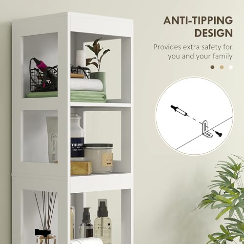HOMCOM Narrow Bathroom Storage Cabinet, Bathroom Floor Cabinet with 2 Drawers & 3 Open Shelves, Freestanding Slim Storage Organizer for Small Spaces, White