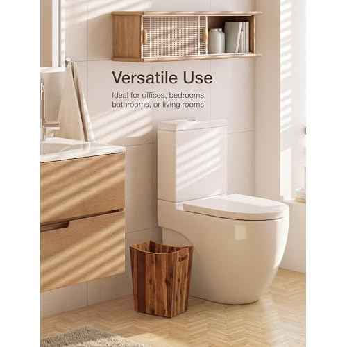2 Gallons Rectangular Wastebaskets - Acacia Wood Waste Basket with Handles - Small Trash Can for Bathroom - Brown Garbage Bin for Spa Bathroom Decorative, Kitchen Counter, Living Room (Walnut)