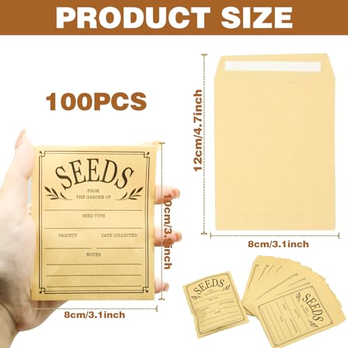 100Pcs Seed Envelopes with Self-Adhesive Seal - Brown Paper Seed Storage Pack