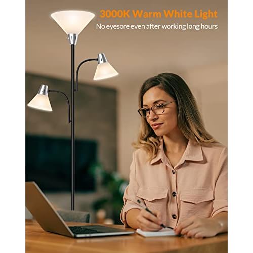 LEPOWER Floor Lamp, Standing Lamp with Replaceable 3000K Energy-Saving, Lamp for Living Room with Adjustable Reading Lights, Modern Bright Floor Lamp for Bedroom, Living Room, Office