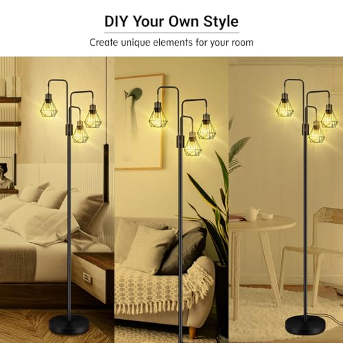 BoostArea Industrial Floor Lamp,Metal Diamond Lampshade,Modern Stand Up Lamp with 3 Light, Bulbs Not Included,Simple Design Floor Lamp for Bedroom, Living Room, Office, Kids Room, Reading