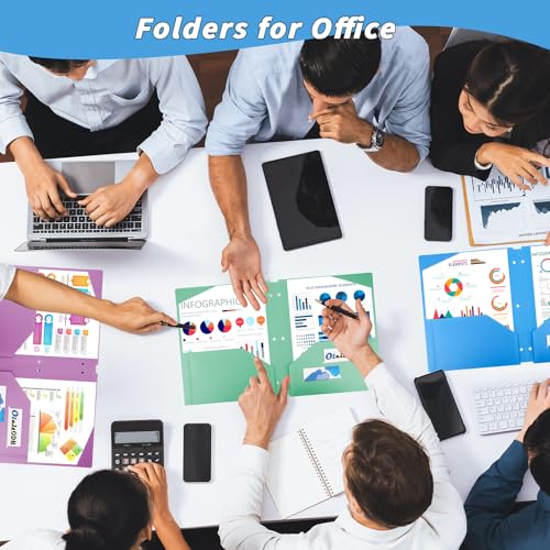 60 Pack Plastic Folders with Pockets 3 Hole Punched - Oleitodh 20 Colors 2 Pocket Folder with 2 Business Card Holder, Fit in 3 Ring Binder, Heavy Duty Folders for School Home Office & Business