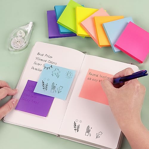 Eastern Wolf Bright Multi-Color Sticky Notes 3x3 Inch, 8 Pads, 85 Sheets Each