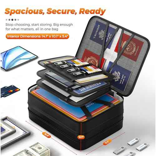 Nacial 5200¢µ Fireproof Document Box with Lock, Expandable Document Organizer, Heat Insulated Fireproof Waterproof Box for File Storage, ?Portable Sturdy Handle for Important Documents Home Travel