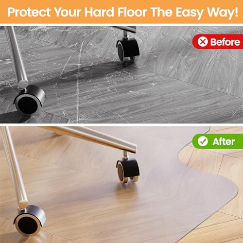 Yecaye Desk Chair Mat for Hardwood Floor, Office PVC Computer Chair Mat, Floor Protector for Rolling Chairs (Transparent, 48" x 60")