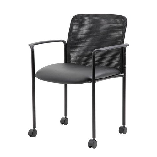 Boss Office Products Mesh and Vinyl Guest Casters Chair, Black