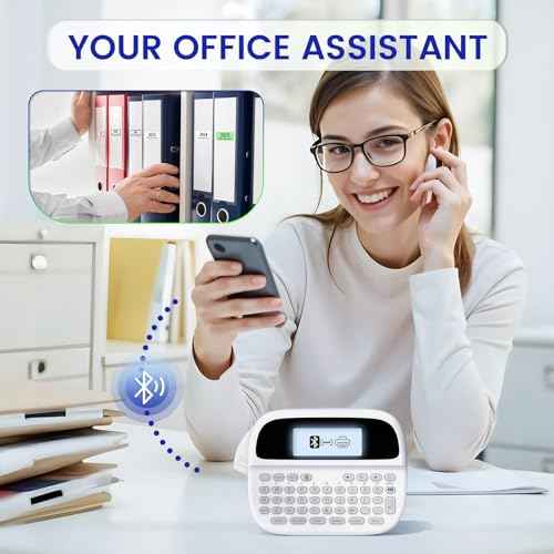 Label Maker Machine with Tapes, Label Makers with Battery, Rechargeable Label Maker with Waterproof-Labels, Portable Bluetooth Labeler Backlit Screen, Handheld Label Machine for Home Office, PTM950
