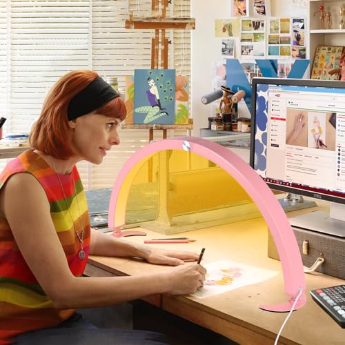 29in Half Moon Light for Desk, Led Nail Tech Lamp with Wire Controller & Remote, Table Lamp for Nails, Tattoo, Eyebrows, 7 Cool/Warm Tones & 10 Brightness